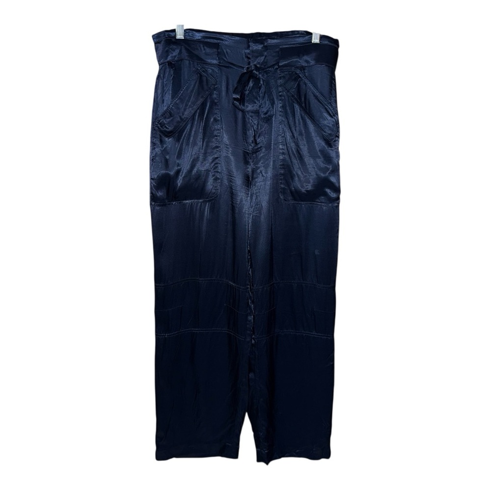 J Crew Women's Navy Blue Satin Charmeuse Pants AE816 Size 8 Drapey Tie Waist